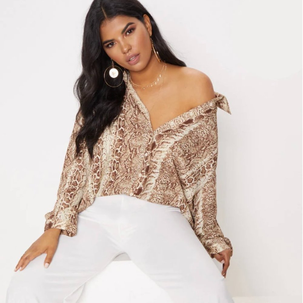 Plus Brown Snake Print Oversized Shirt ( Large)12
